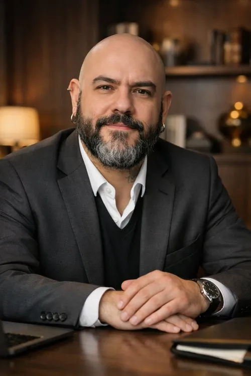Rodrigo Miranda in an office with warm light