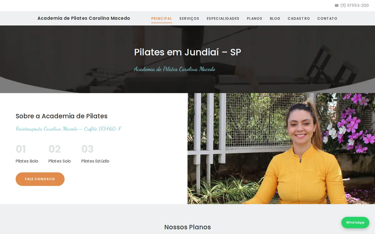 Página inicial do site Academia de Pilates Carolina Macedo