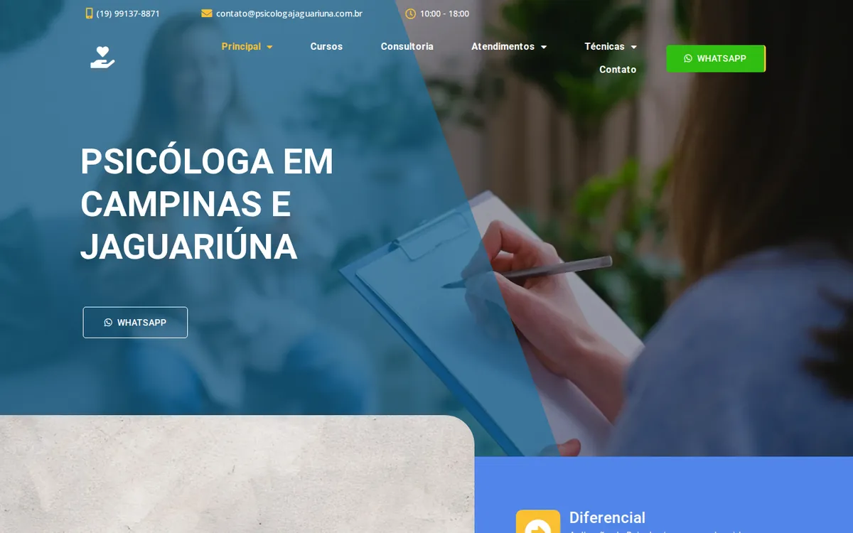 Página inicial do site Carla Reolon — Psicóloga