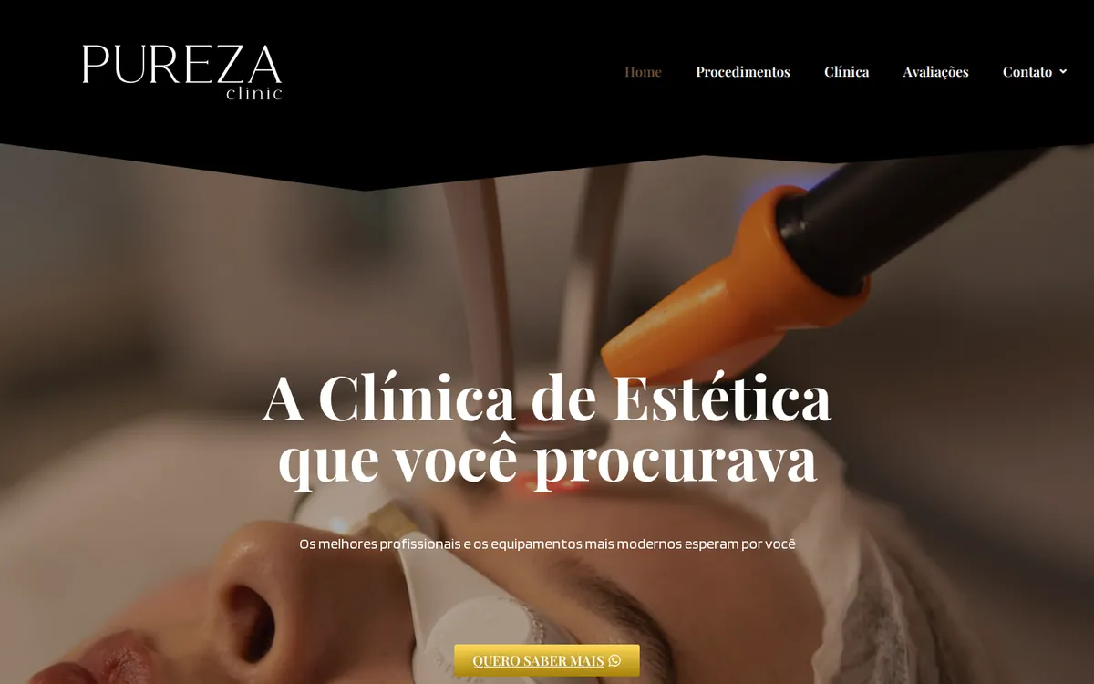 Página inicial do site Pureza Clinic — Estética Avançada