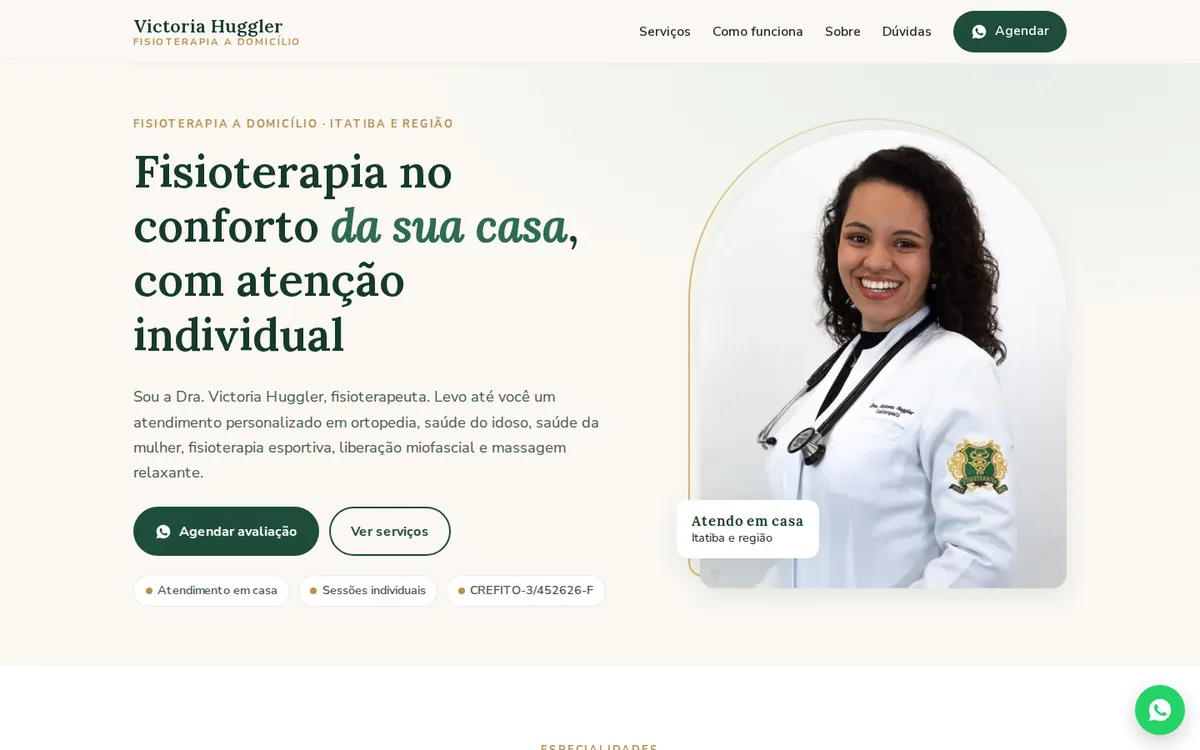Página inicial do site Dra. Victoria Huggler — Fisioterapia a Domicílio